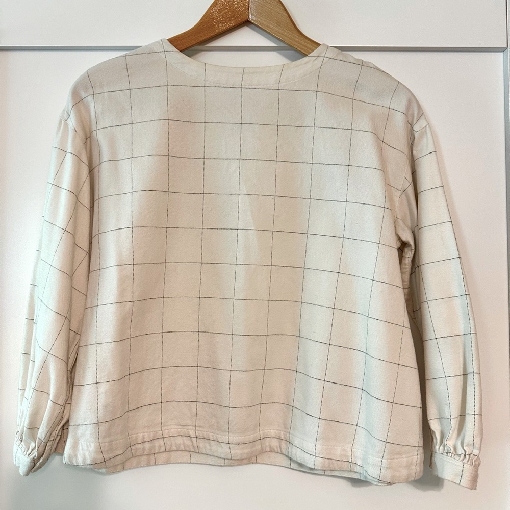 MUJI flannel blouse, off-white with black window-pane plaid, size XS